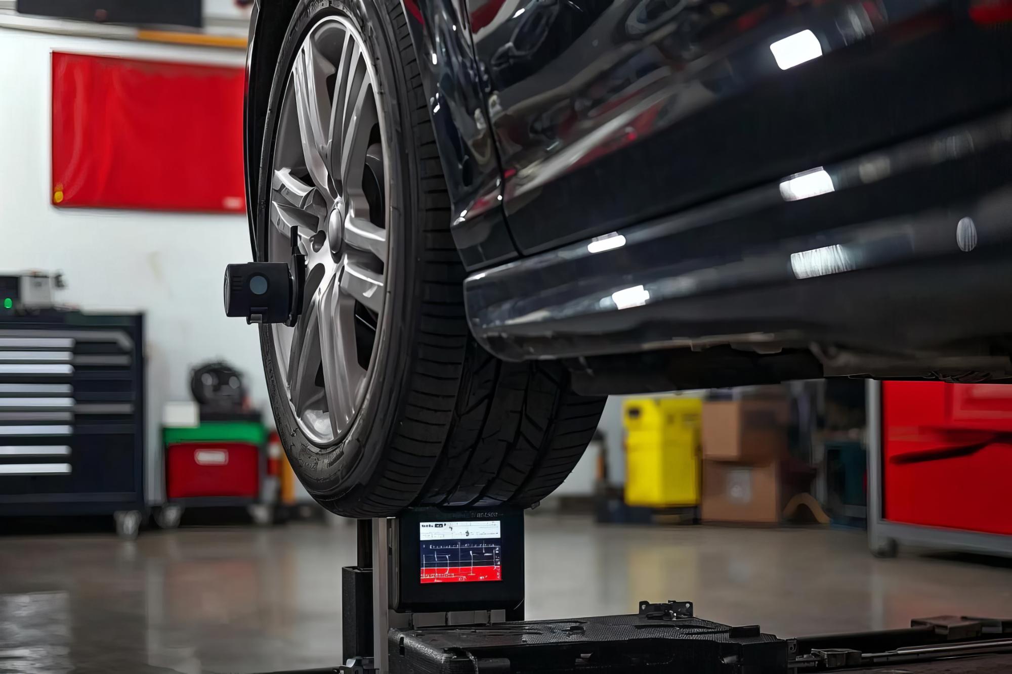 自動車のホイールアライメント測定