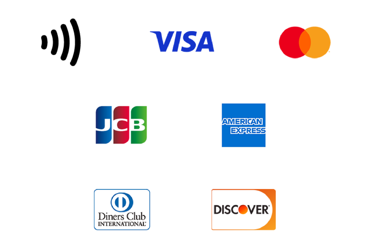 VISA, master card, JCB, AMERICAN EXPRESS, Diners Club, DISCOVER
